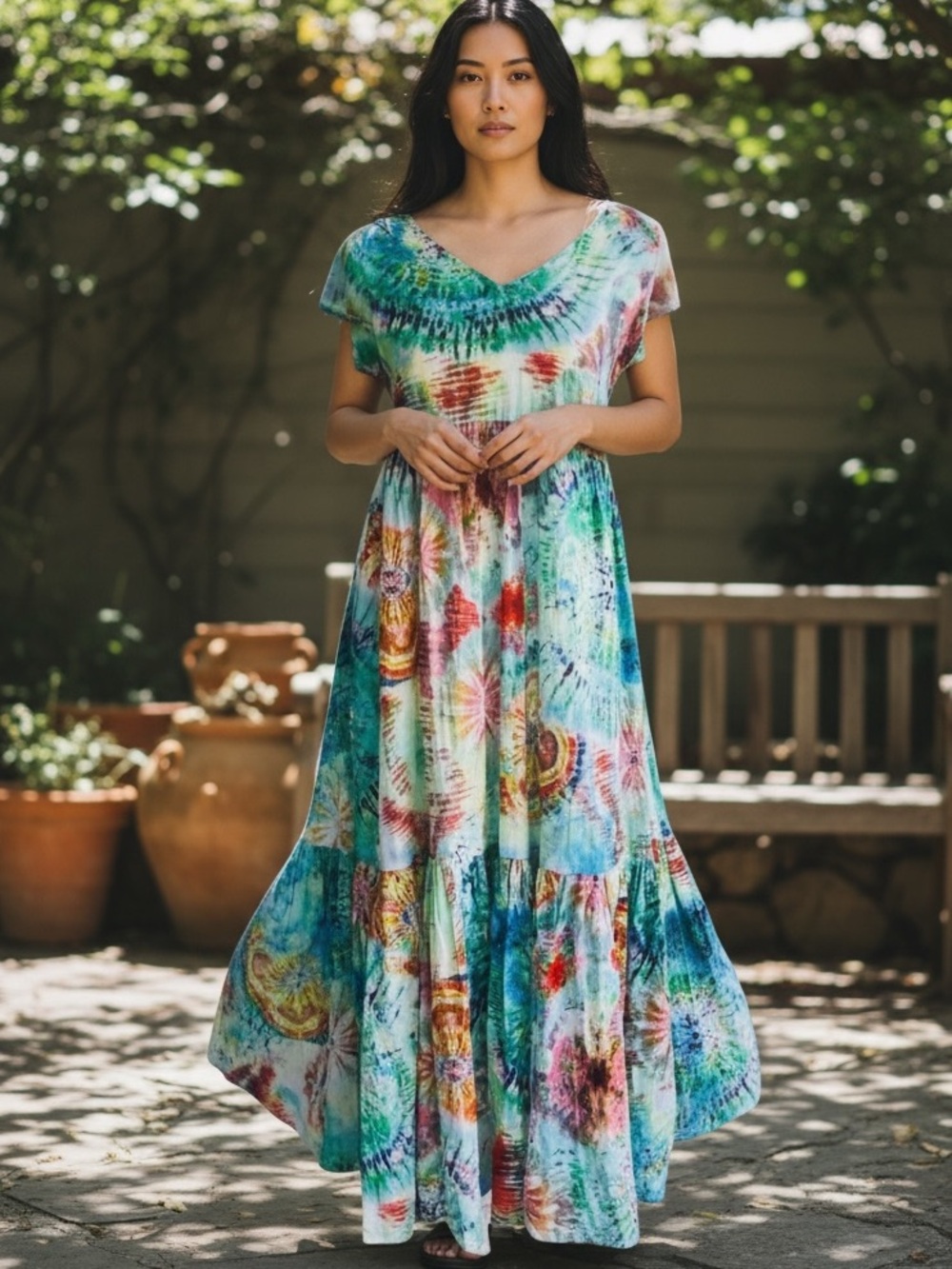 Tropical Resort destination beach vacation boho ruffle tassel maxi dress NEW XS
